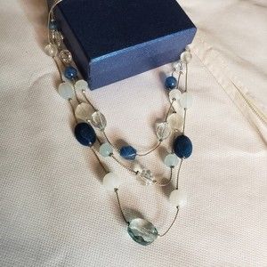 3 Tiered Floating Silver Blue Necklace